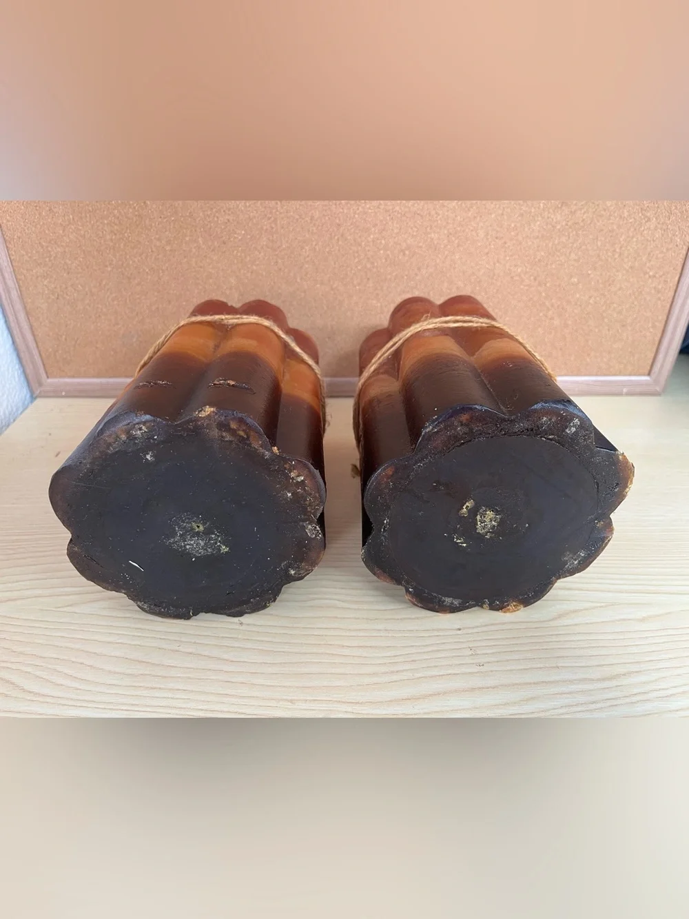Pair of Unused Large Patchouli Scented Pillar Candles.